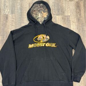 Mossy Oak Black Hoodie with Woodland Camo Interior Men’s XL